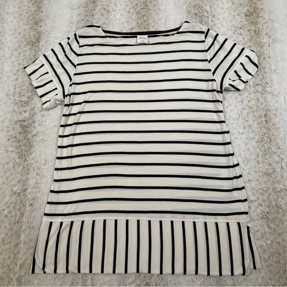 Soma Black White Striped Short Sleeve Tunic Top Size M